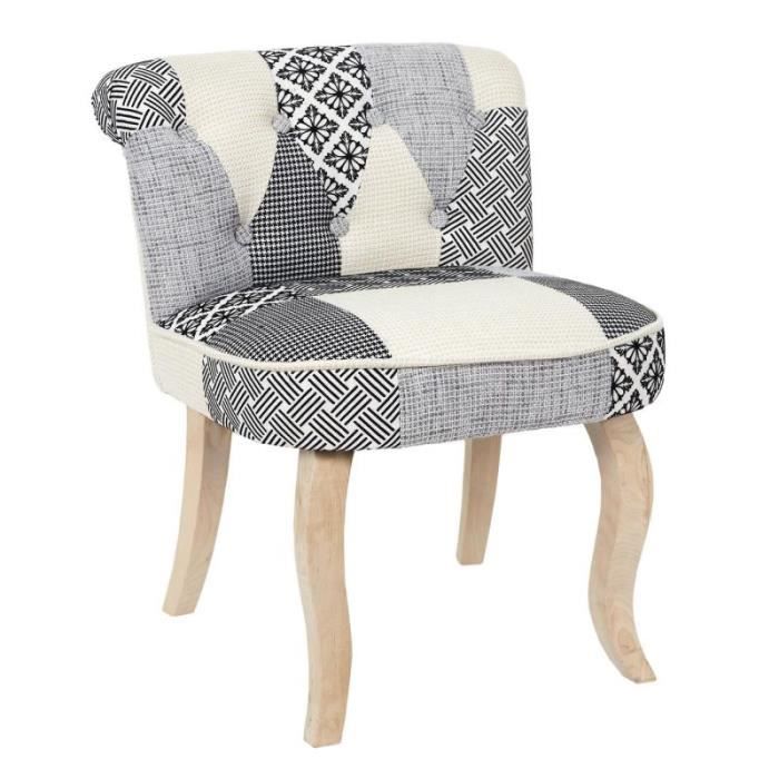 fauteuil patchwork design - paris prix - eleonor - gris - tissu - essentiel - polyester & bois (bouleau)