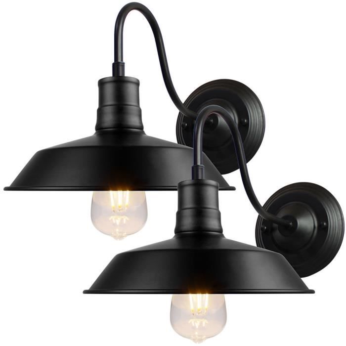 Lot de 2 Noir Applique Industrielle Rétro Métal Edison Style Applique Murale Lampe Eclairage Luminaire