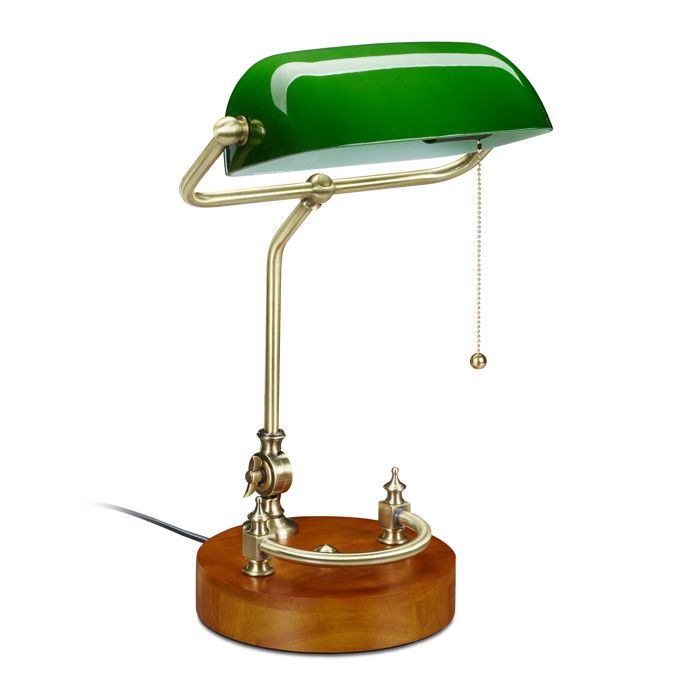 Relaxdays Lampe de banquier interrupteur à tirette abat jour inclinable design retro douille E27 de bureau verte