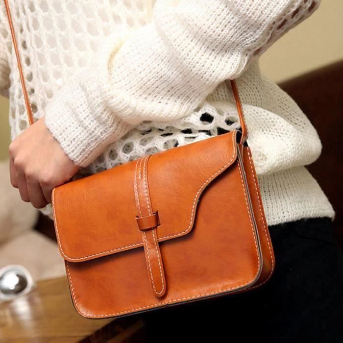 Petit Sac Bandouliere Femme Besace Sacoche Messenger Telephone Cuir PU Rigide marron clair cadeau Cdiscount Bagagerie Maroquinerie