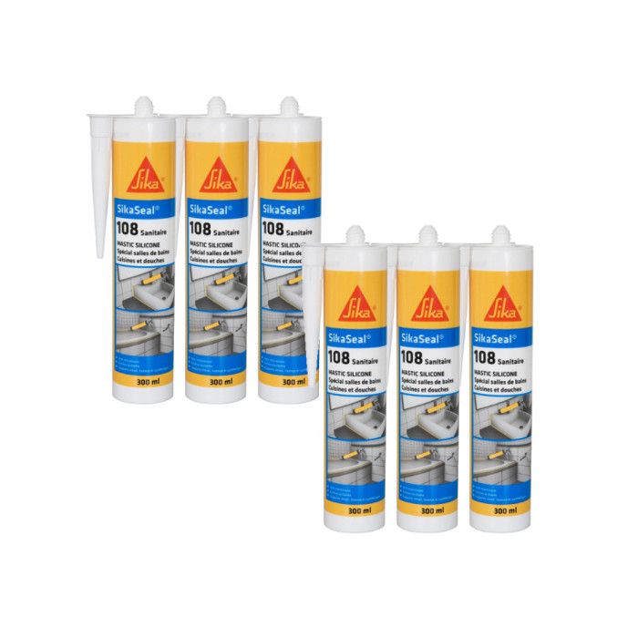 Lot de 6 mastics silicones anti-moisissure SIKA Sikaseal 108 Sanitaire ...