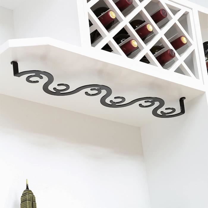 Dianoo Porte-Verres à Vin Sous Armoire 27cm 2 Rangées Noir - Support Verres à Pied Avec Vis