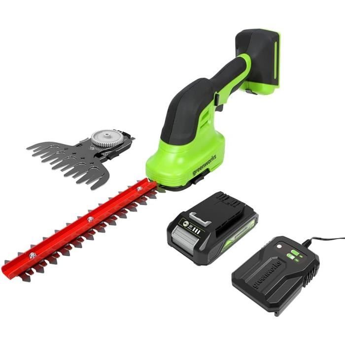 Cisaille 2en1 Greenworks G24SHT 24V - Taille-Haie 20cm Et Taille-Herbe 120mm, Sans Batterie