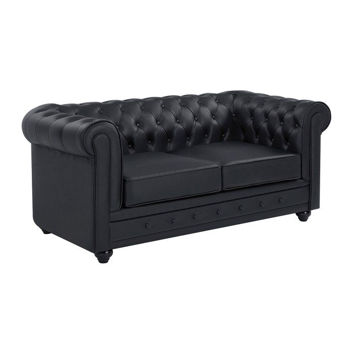 Canapé 2 places en cuir de buffle noir CHESTERFIELD