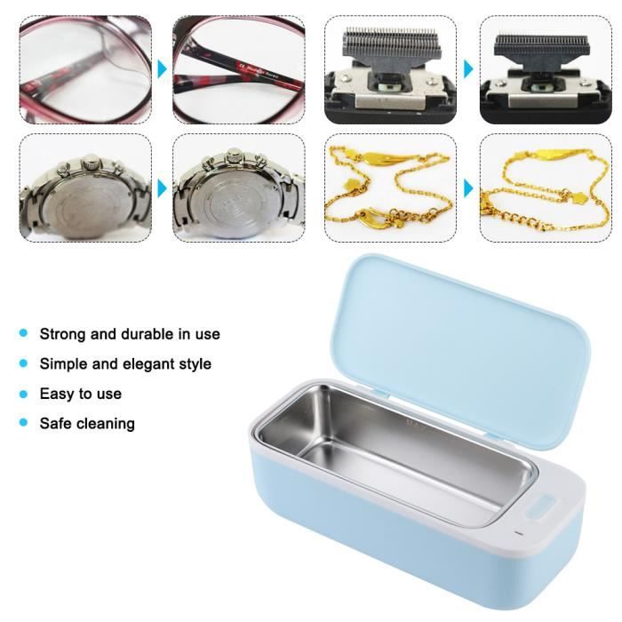 Nettoyeur à Ultrasons Portable – Pour Bijoux, Lunettes, Dentiers – Alimentation Piles (gris)
