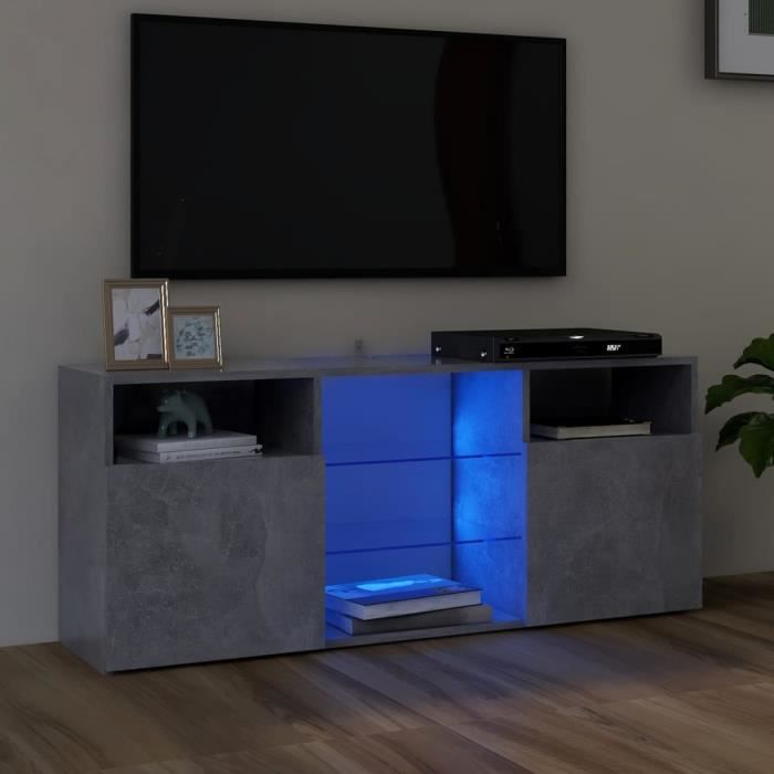 Meuble TV Moderne - Armoire HIfi avec lumières LED - gris béton 120x30x50 cm 237Kg FR2023