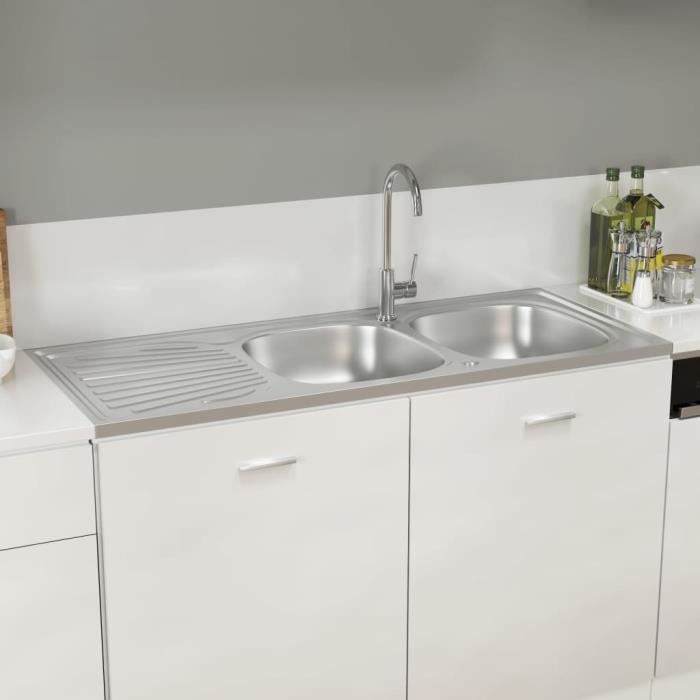 vidaXL Evier de Cuisine à Double Lavabo Evier Encastré Lavabo de Cuisine Lavabo Encastré Maison Intérieur 147239
