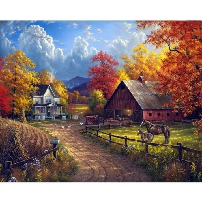 Kit Peinture Diamant 5D Ferme Avec Tracteur - Toile 30x40 Cm, Strass Et Outils Inclus