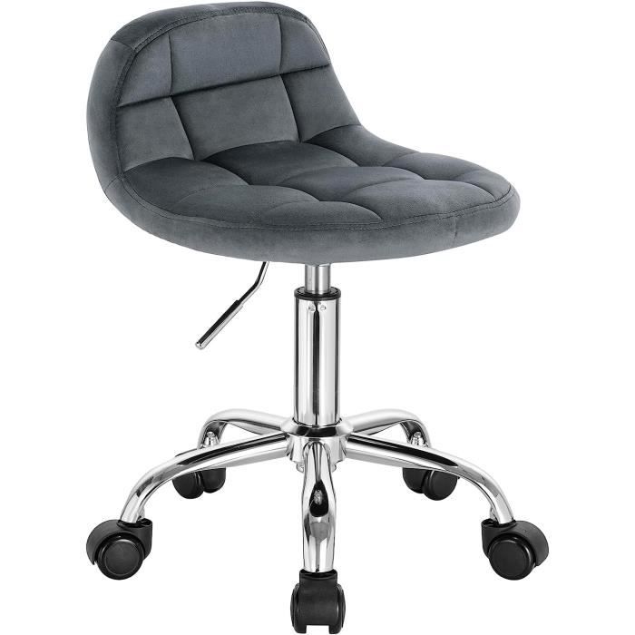 woltu tabouret de bureau, tabouret coiffeuse en velours, chaise d'ordinateur pivotante à roulettes, gris foncé w0att0059