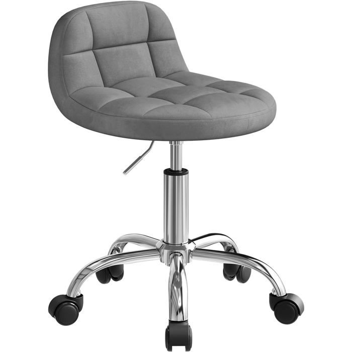 Tabouret de bureau Gris foncé - WOLTU - en Velours - Pivotant à 360° - Tabouret Coiffeuse À roulettes
