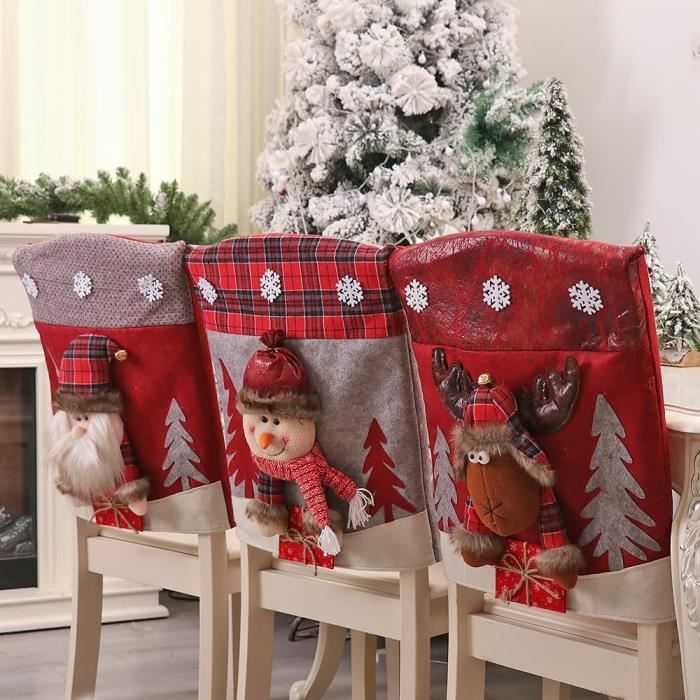 Allernieuwste ® 4 Pièces Housses de siège de Chaise de Noël Père Noël et Bonhomme de Allernieuwste ® 4 Pièces Housses de siège de Chaise de Noël Père Noël et Bonhomme de