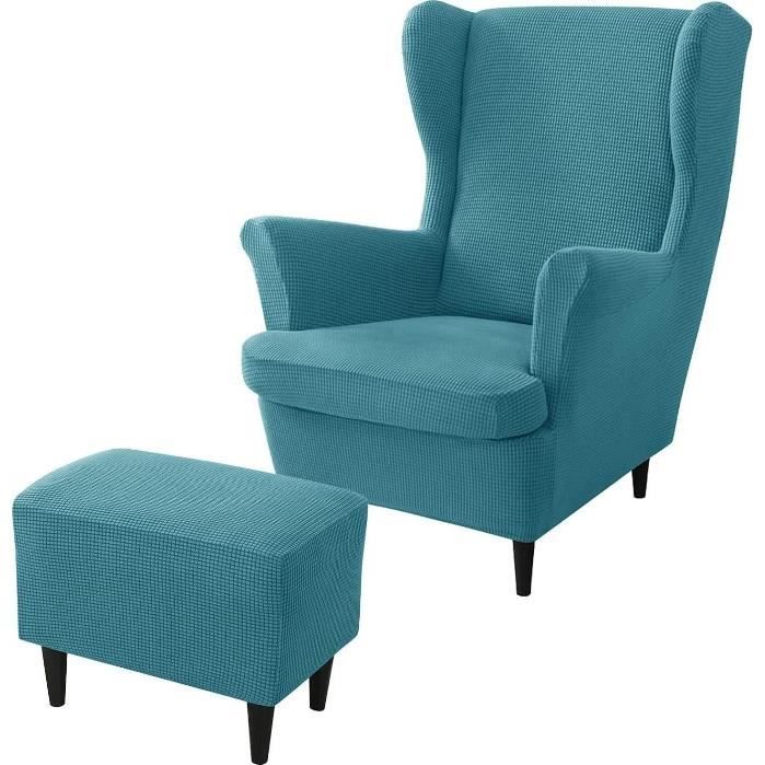 Housse De Fauteuil à Oreilles Avec Repose-pieds - 3 Pièces En Velours élastique, Lavable - Taille Universelle, Vert