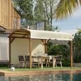 Pergola bois design arche toile de toit rétractable anti-UV UPF30+ dim. 3,2L x 3,08l x 2,42 m beige 320x308x242cm Beige-1