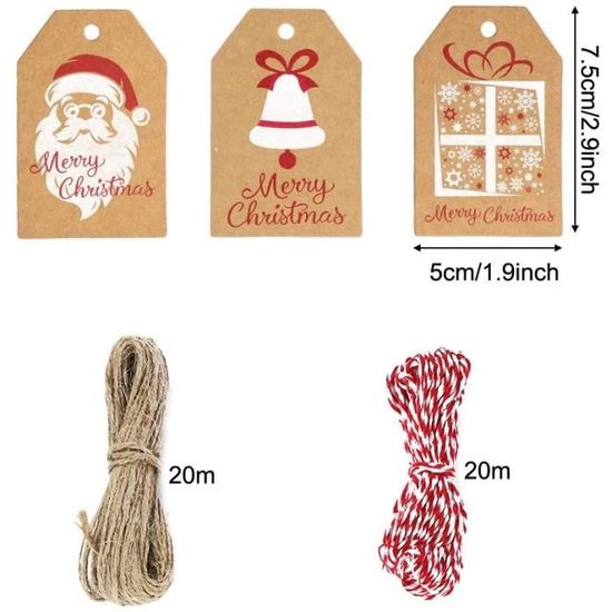 100 étiquettes Cadeaux Noël En Papier Kraft - 10 Modèles Assortis Avec Ficelle, Pour Emballages Décoratifs Et Personnalisés