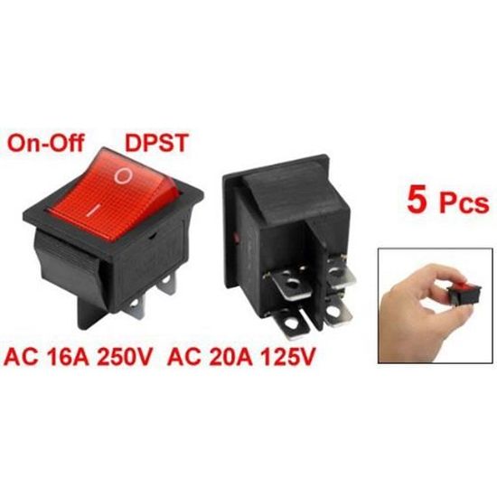 8 x Interrupteurs a Bascule DPDT On//Off 16A//250V 20A//125V AC 4 Broches Illumination Rouge