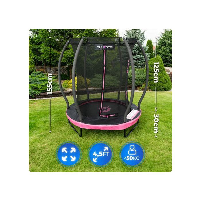 Trampoline Enfant Salty 140 Cm – Rose, Structure Acier, Filet Zippé, Bords Rembourrés, 100 Kg Max, Intérieur/extérieur