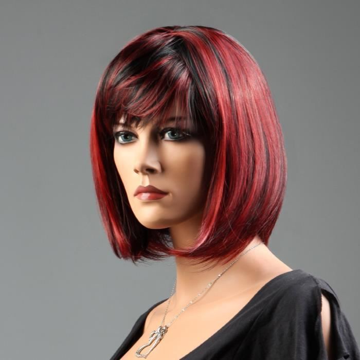 Perruque Synthétique Avec Bandeau, Couleur Prune Méché Noir, Longueur Moyenne - Neuf Avec étiquettes