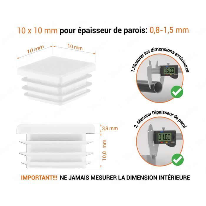 Bouchons Pour Tuyaux Carrés 80x80 Mm - Lot De 8 Pièces Blanc - Protection Antidérapante Pour Meubles Et Constructions