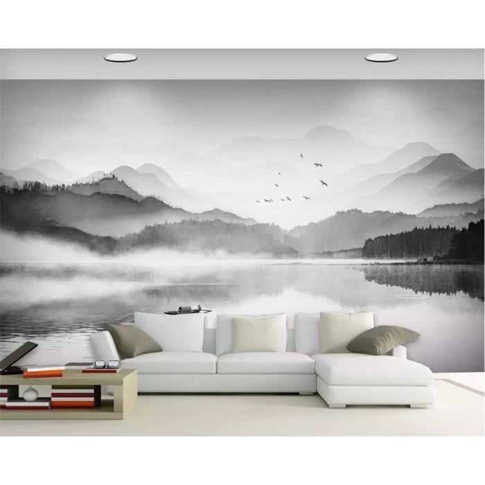Papier Peint Panoramique Sur Mesure Soie 3d Montagne Lochs Noir Et ...