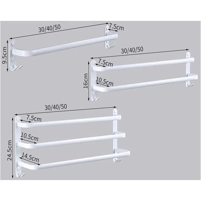 Porte-serviettes Mural Sans Perçage Blanc - À Ventouses, Aluminium, Pour Salle De Bain Ou Cuisine