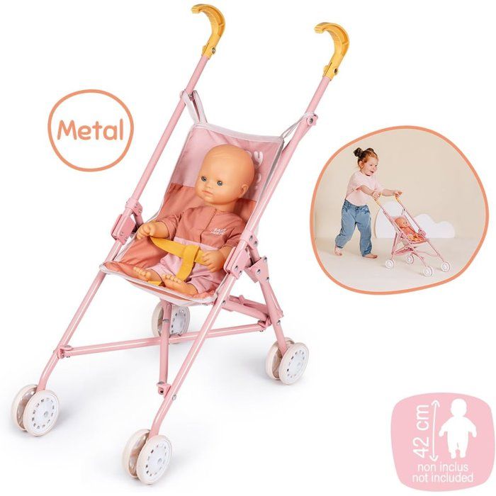 Smoby Baby Nurse – Poussette Canne Pliable Pour Poupon Jusqu'à 42 Cm, Housse Lavable, Poignée 57 Cm – Dès 2 Ans, Comme Papa Et Maman