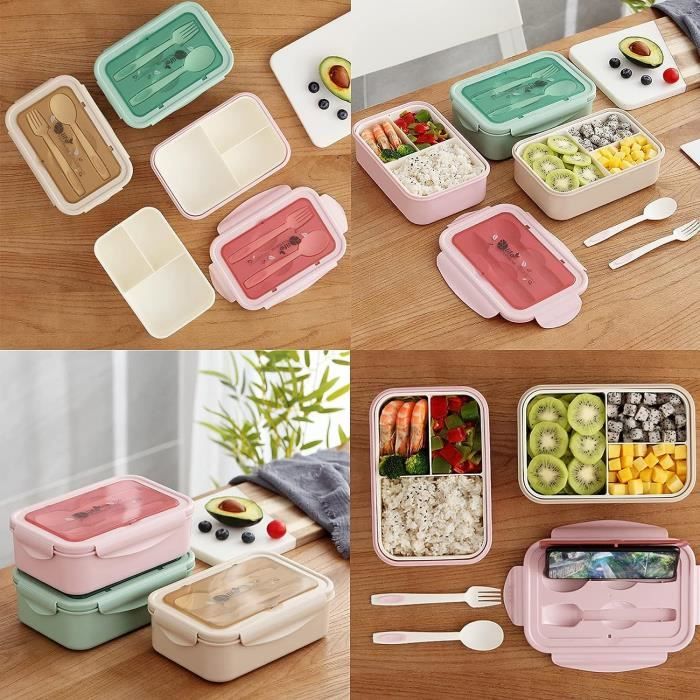 Bento Lunch Box, 1400Ml Boite Repas Compartiment Avec Couverts