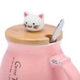 1pc beau chat tasse en céramique avec une cuillère et un couvercle café tasse de lait eau pour cadeau de verres (rose) CHQ673-2