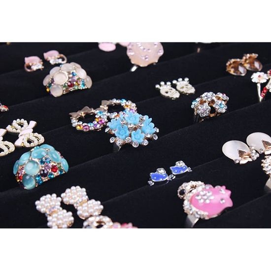 Boîte à Bijoux Pour Bagues En Velours Noir - Coffret Ou Mallette à Plateaux, Neuf Avec étiquettes