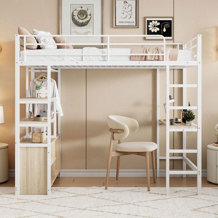 Lit Mezzanine IKEA Blanc Avec Bureau Et Penderie – Bon état, 190 Cm, Pas De Matelas
