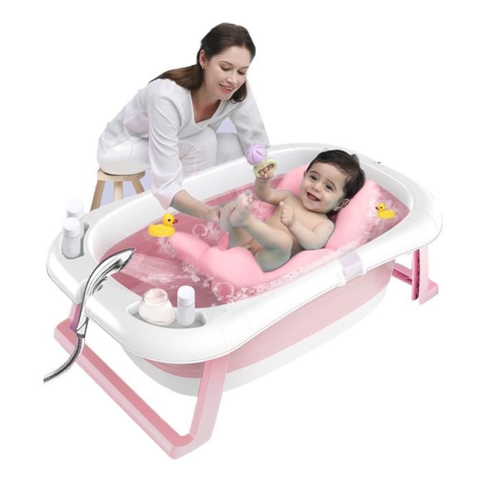 Baignoire Bébé Pliable XXL Einesin - Avec Thermomètre Et Coussin - 0 à 6 Ans - 83x50x21 Cm - Rose