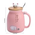 1pc beau chat tasse en céramique avec une cuillère et un couvercle café tasse de lait eau pour cadeau de verres (rose) CHQ673-3