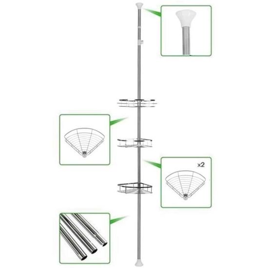 Flyelf Étagère dangle de Douche Télescopique en Acier Inoxydable,sans Perçage 4 Paniers Hauteur Réglable avec 3/4 Paniers pour Salle de Bain et Cuisine Flyelf Étagère dangle de Douche Télescopique en Acier Inoxydable,sans Perçage 4 Paniers Hauteur Réglable avec 3/4 Paniers pour Salle de Bain et Cuisine