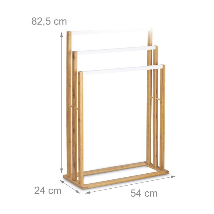 Porte-serviettes Sur Pied Relaxdays - 5 Barres Bambou/acier, 87x58cm - Pour Salle De Bain Sans Perçage, Rangement Intégré