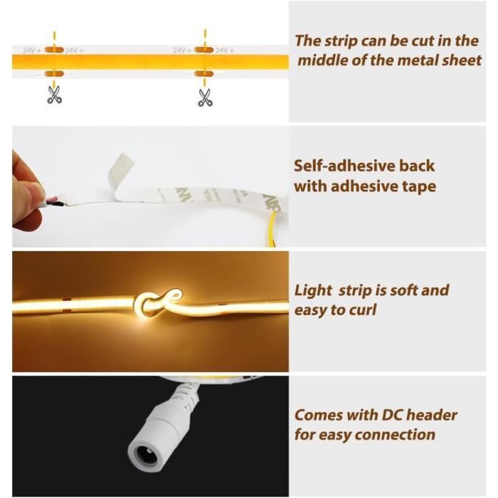 Ruban LED 5m Blanc Chaud 3000K - Bande 24V 5050SMD Pour Décoration Intérieure