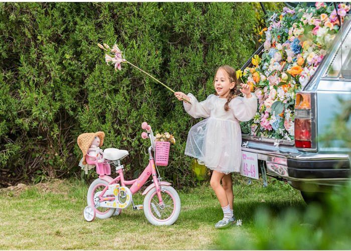Glerc Vélo Enfant 12 14 16 Pouces Fille - Vélo Mignon Avec Panier, Roues D'Entraînement Et Cloche - Daisy