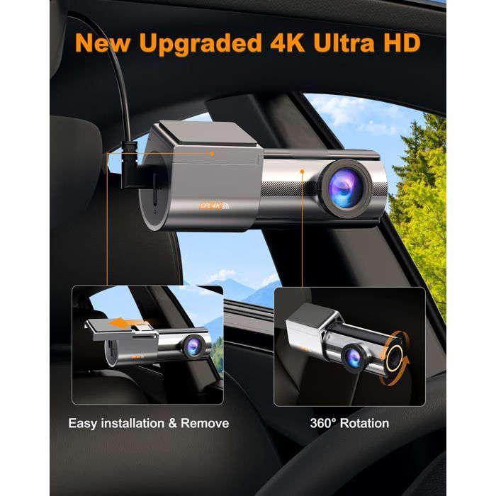 GKU 4K Dashcam Voiture Avant,UHD 2160P Dash cam Voiture,WiFi intégré,Camera Voiture Grand Angle 170°,Mode Stationnement 24H, Vision Nocturne, WDR, Enregistrement en Boucle,G-Capteur, Carte SD 64GB GKU 4K Dashcam Voiture Avant,UHD 2160P Dash cam Voiture,WiFi intégré,Camera Voiture Grand Angle 170°,Mode Stationnement 24H, Vision Nocturne, WDR, Enregistrement en Boucle,G-Capteur, Carte SD 64GB