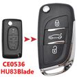 HU83 CE0536 Coque de clé pliant télécommande à 3 bouton Pour Peugeot 308 207 307 3008 5008 807 Expert Citroën  C2 C3 C3 Picasso C8-0