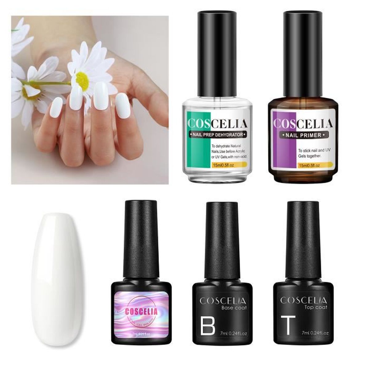 COSCELIA Base et Top Coat Vernis Semi Permanent UV LED Soak Off Vernis