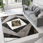 TAPISO Tapis Salon Poil Court DREAM Jaune Gris Noir Carreau 100% Polypropylène Intérieur 180x250 cm