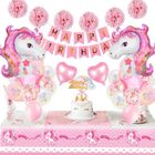 Decoration Fête Anniversaire Licorne Fille,MMTX Décoration Anniversaire Rose Avec Bannière Latex Confetti Fête Pour Bébé Adolescence