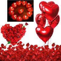 Décoration Saint Valentin 50 bougies Coeur + 1000 Pétales de Rose Rouges en Soie + 5 Ballons Coeur Rouges cadeau couple fiançailles