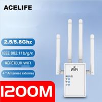 ACELIFE Répéteur Wi-Fi double bande AC 1200Mbps-2.5GHz et 5.8GHz avec 4 Antennes Externes, Wifi Extender Mini Puissant