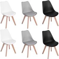 Ensemble de 6 chaises Scandinaves au design contemporain pour salle à manger - Mélange de couleurs 2 Gris + 2 Noir + 2 Blanc