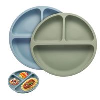  Lot de 2 assiettes pour enfant avec ventouse - En silicone antidérapant - Sans BPA - Passe au lave-vaisselle - Pour bébé et enfant