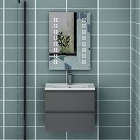 Meuble de salle de bain: Vasque+ meuble sous-vasque sans poignées Anthracite 60cm+Miroir LED avec antibuée 50x70cm Type C