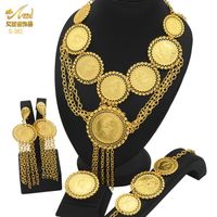 ensemble de bijoux indiens en plaqué or, pièces de monnaie, pendentif, collier, fête de dubaï, mariée, mariag