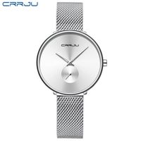 CRRJU montre de luxe pour dames mode décontractée Simple montre à Quartz en acier inoxydable montre étanche