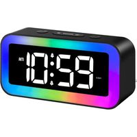 Réveil Matin Numérique Enfant, Ado Lumineux avec Veilleuse 7 Couleurs, LED Horloge Digitale, avec 2 Modes d'Alarme, Réglable,Noir