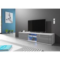 Meuble TV - VIVALDI - HIT - 140 cm - blanc mat / gris brillant - LED