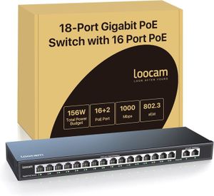 SWITCH - HUB ETHERNET  16 Port Switch PoE+ Gigabit Ethernet Réseau Switch avec 2 Gigabit Uplink Port, 1000Mbps, 156W, IEEE802.3af/at, Montage de.[Z306]